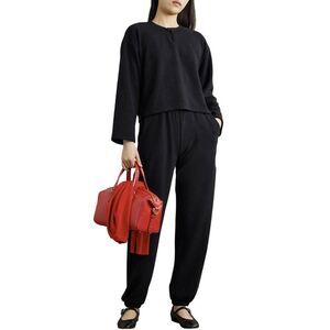 Leset Womens Teddy Fleece Henley Top X-Small Black - NWT $180